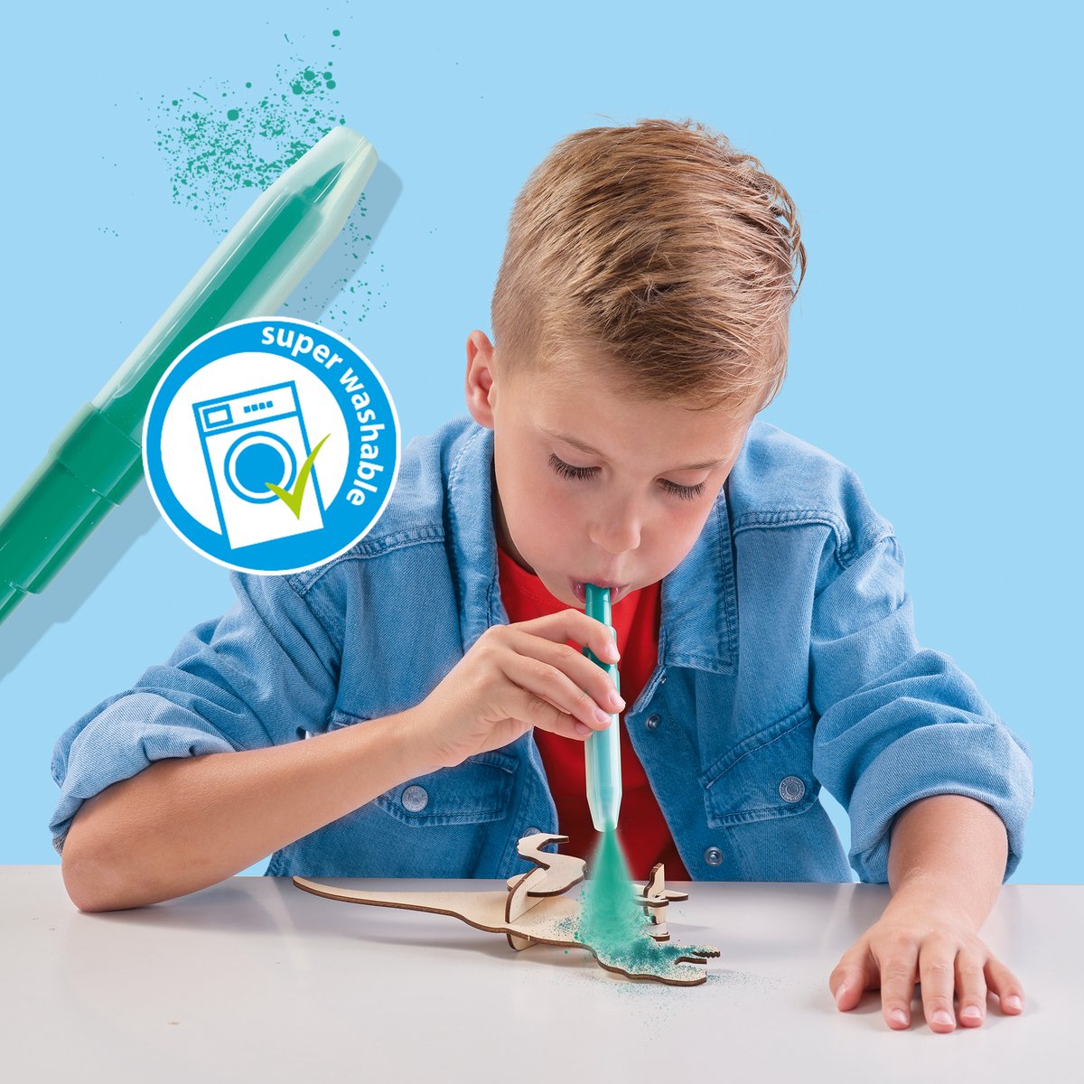 SES - Blow airbrush pens - Dino's - 5 stuks - blaasstift - goed uitwasbaar - inclusief dino onderdelen, lijm, penseel en stickers - knutselen jongens - Dinosaurus Speelgoed — afbeelding 2