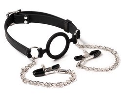 Nooitmeersaai - Mondknevel O-ring met tepelklemmen - Metaal/Siliconen - Zwart - Verstelbaar