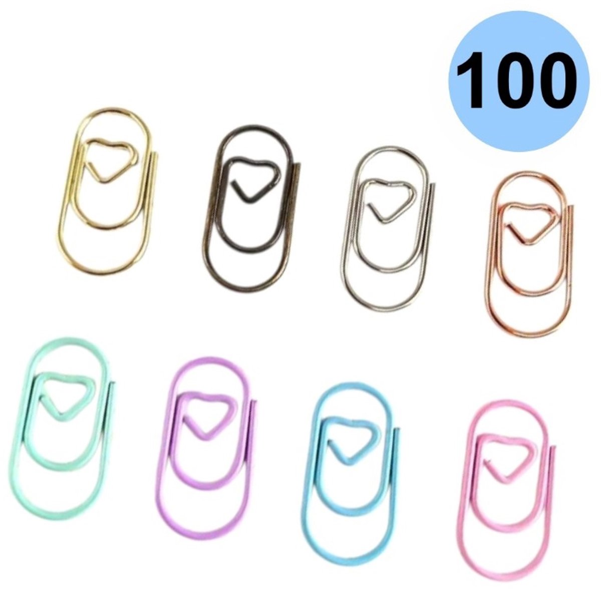 Fako Bijoux® - 100x Mini Paperclip Hart Mix - Gekleurde Hartjes Paperclips - Clip Hart Mix - Sluitclip - Paperclip - Papierklem - Cadeauverpakking - Trouwen - Geboorte - 100 Stuks