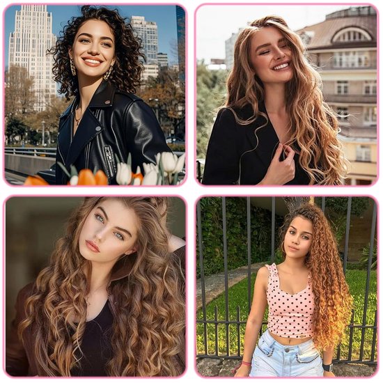 Collage van vier vrouwen met verschillende stijlen krullend haar.