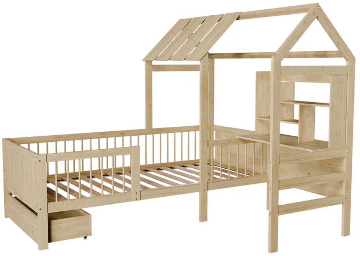 Juskys Kinderbed Yari - Incl. Tafel en Lade - Naturel