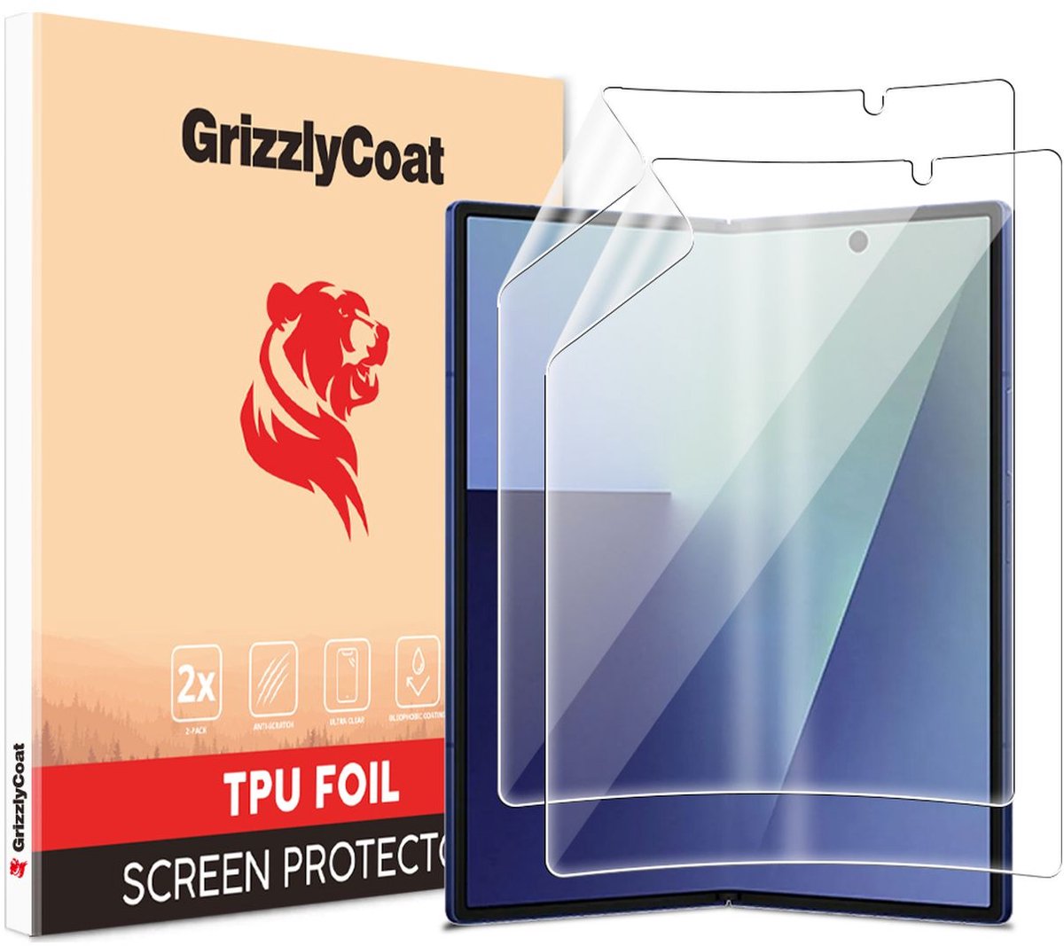 GrizzlyCoat Screenprotector geschikt voor Samsung Galaxy Z Fold 7 | GrizzlyCoat Screenprotector Folie - Case Friendly (2-Pack)