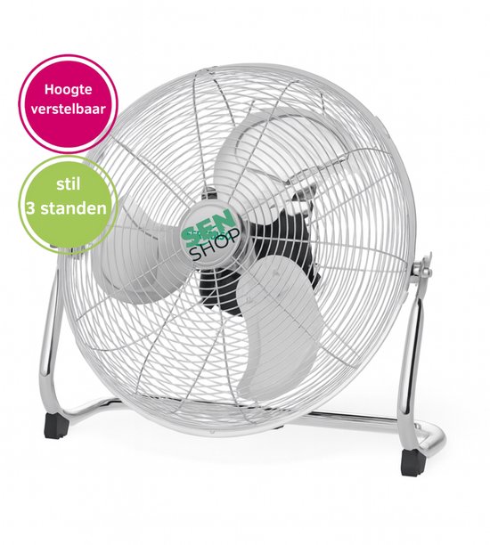 Fertraso Vloerventilator 30 cm – Krachtige Industriële Ventilator Met 3 Snelheden en Verstelbare Hoek – Chroom Metaal