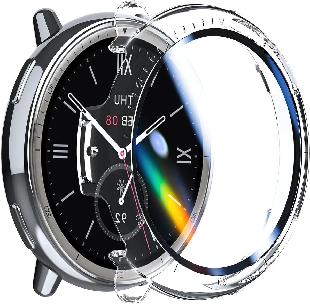 Beschermhoes geschikt voor Amazfit GTR 2 - Harde hoes met displaybescherming - Krasbestendig en stofdicht - Transparant en zwart - Beschermhoes voor PC.