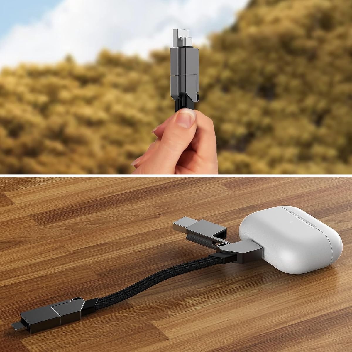 Sleutelhangerlader USB C iOS 6-in-1 60W PD Snelladingskabel, Magnetisch Opvouwbaar Draagbaar Reizen Gegevensoverdrachtskabel Sleutelhanger voor alle smartphones, tablets en powerbanks (zwart) — cadeau in Gadgets - foto 2