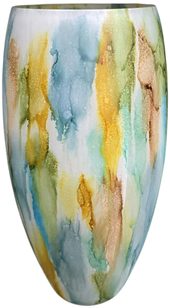 Terroso Aurora - Glazen Bloemenvaas – Blauw Groen Marmerlook – 38 cm hoog – Uniek Design – Decoratief en Modern Interieur