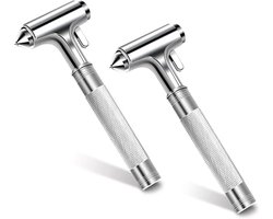 Premium autoglasbreker met veiligheidsgordelknip - Autoveiligheidshamer - Noodontsnappingstool, Metaal ruitshamer als autoaccessoire, Ontwerp met harde aluminiumlegeringkop voor voertuigen (zilver)