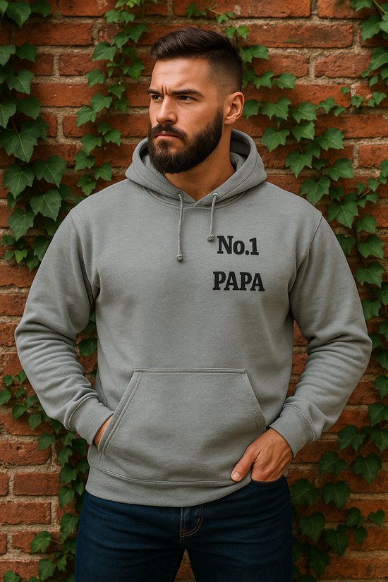 Hoodie “No. 1 Papa” – Grijs / XL – Heren Trui – Comfortabel & Perfect Cadeau voor Vaderdag of Verjaardag