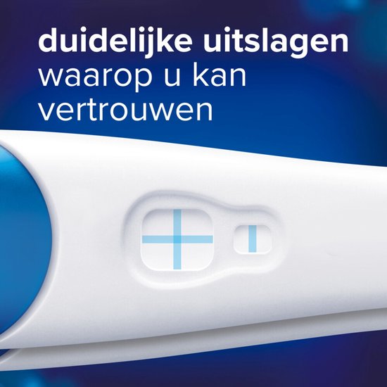 Clearblue zwangerschapstest met een plus (+) en een min (-) teken. Duidelijke resultaten.