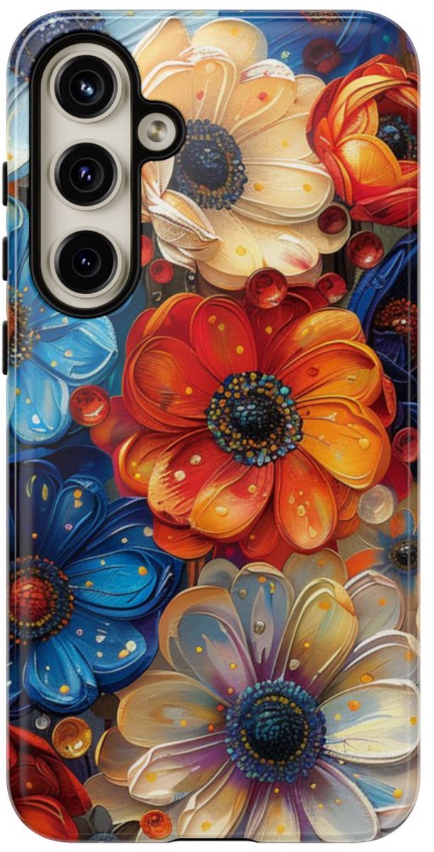 Levendig Abstract Bloemenpatroon – Telefoonhoesje Geschikt voor Samsung Galaxy S24 Plus