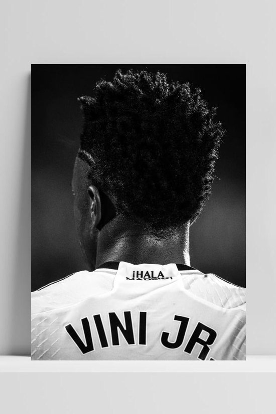Affiche Vini Jr - Zwart et Wit - Real Madrid - Voetbal - Photographie - Athlète - Sport - Posters - Format 60 x 90 cm - DB3722 - Plaque aluminium DIBOND 3 mm - Plaque murale en métal
