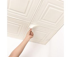 Plafondtegel 10 Stuk | 3D Waterbestendige Plafondtegel | Zelfklevende Wandpanelen - Plak en Klaar, Makkelijk te Installeren | Voor Woonkamer, Keuken, Eetkamer, Slaapkamer | Plafond Tegel | Zuiver Wit (35 x 35 cm)