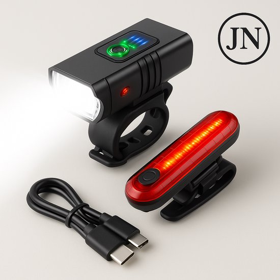 USB-C Oplaadbare Fietsverlichting Set – 1000 Lumen LED Koplamp + Achterlamp, Aluminium, Waterdicht, Lange Accuduur