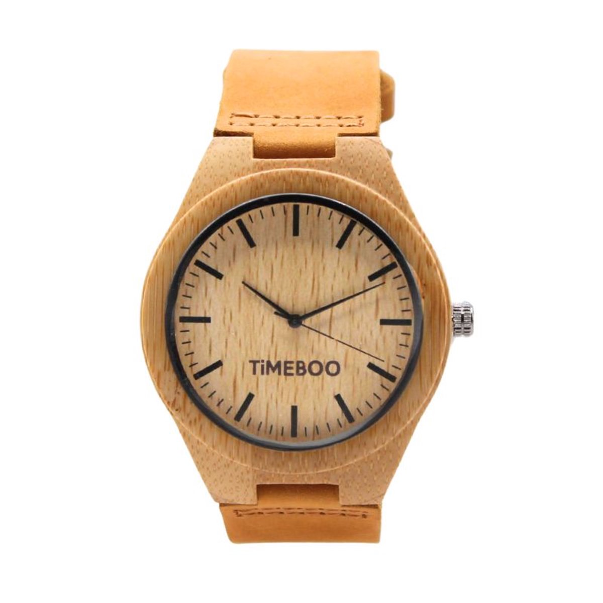Timeboo horloge Big | Bamboe houten horloge | Heren - leer - Cognac - met strepen