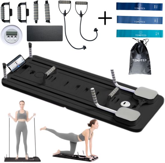 Foto: Tempted pilates board 9 in 1 fitnessbord met weerstandsbanden telefoonhouder instructieboekje zwart voor full body workout thuis pilates