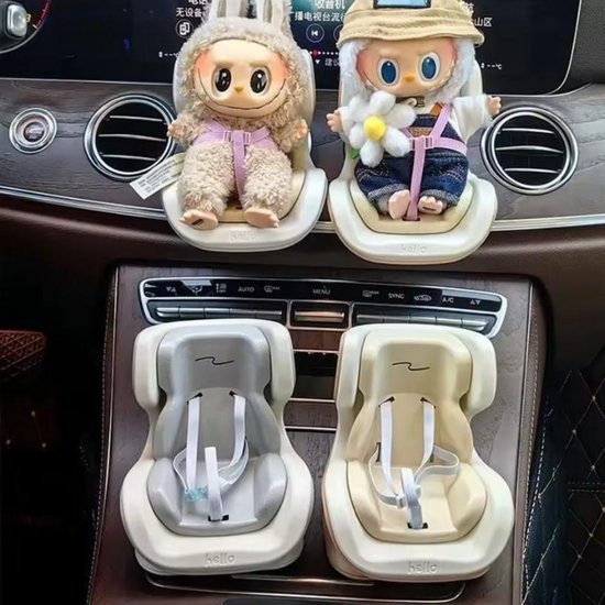 Magnetische Autostoel Voor Pop Mart & Labubu Poppen (10-17cm) - Geel Met Veiligheidsriem & Ventclip
