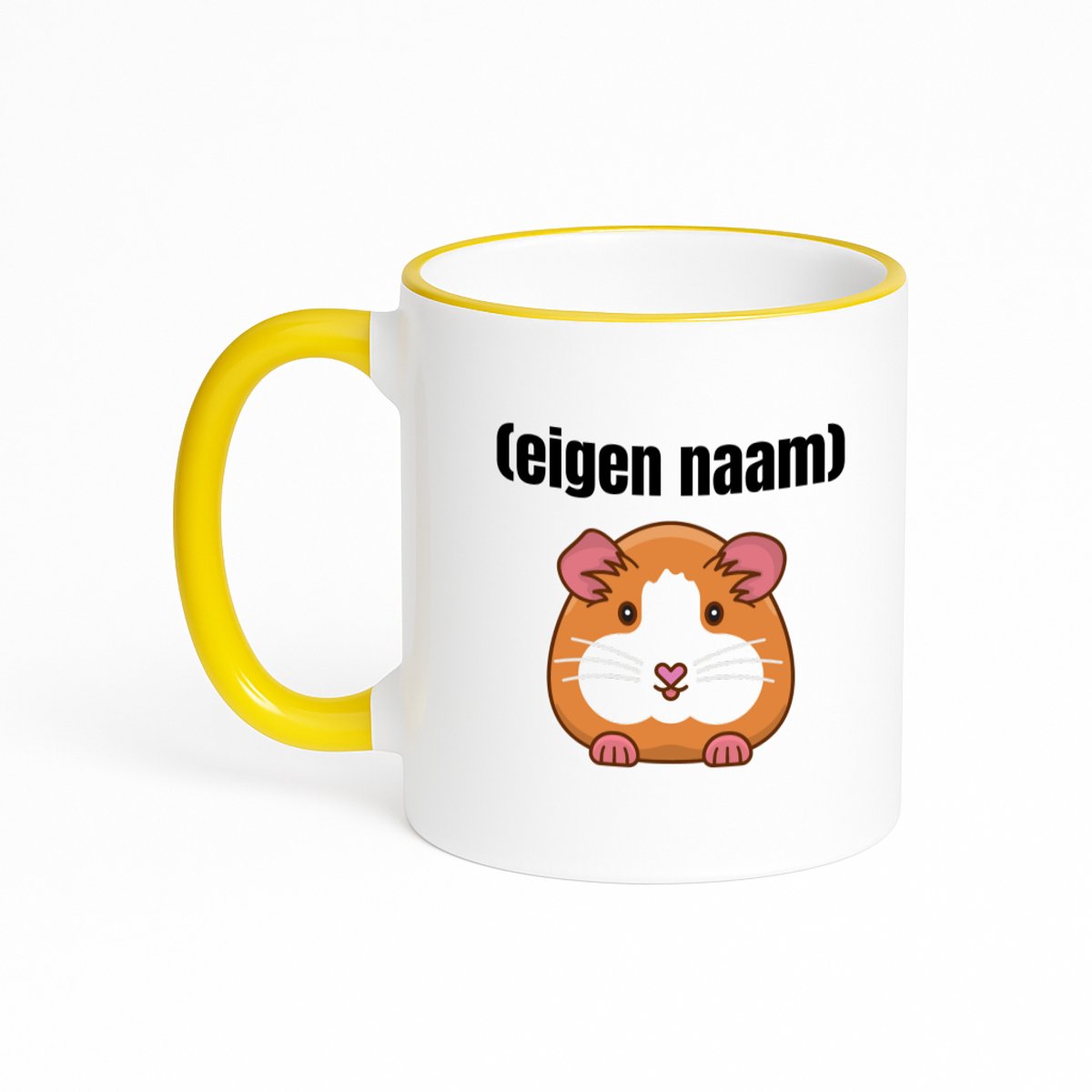 Hacebo® - hamster met eigen naam koffiebeker met gekleurde rand geel - Hamster - hamster liefhebbers - thee mok - koffie beker - iemand die houdt van hamsters - verjaardag - cadeau - kado - koffiemok - 330 ML