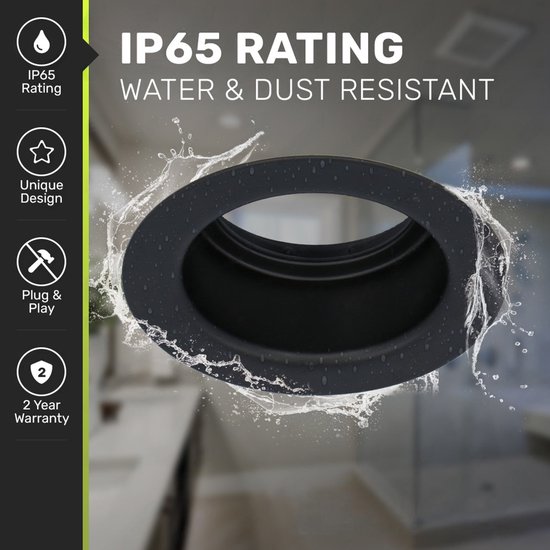 Set van 6 Rio - LED Inbouwspots - Armatuur - Diameter 85mm - GU10 Fitting incl. lamphouder - IP65 voor badkamer en buiten - Rond - Zwart