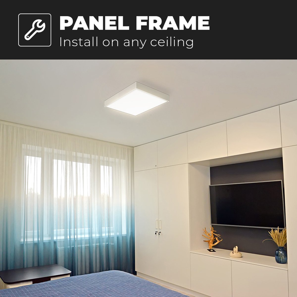 HOFTRONIC Opbouwframe voor LED Paneel vierkant – Aluminium wit – Geschikt voor 62x62 cm panelen – Hoogte 62 mm – IP20 – Voor plafondmontage zonder systeemplafond