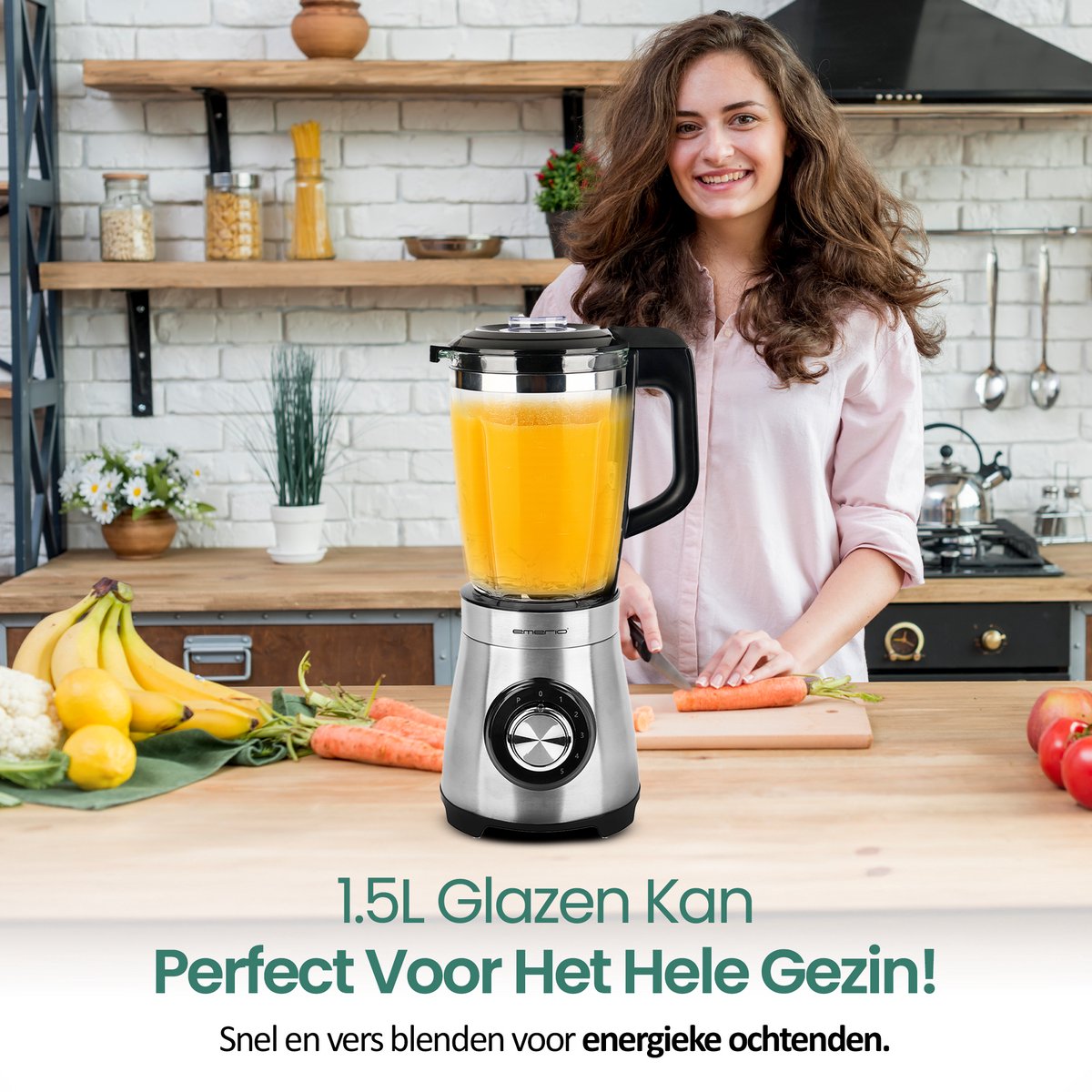 Emerio Blender 1.75L - 1000W Smoothie Maker met 5 Snelheden en Glazen Kan - RVS Messen en Vaatwasmachinebestendig - Blender-to-Go - BL-126794 – foto 3
