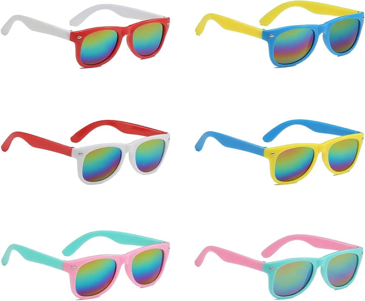 Image of 6 neonkleuren kinderzonnebrillen - UV400-bescherming - feestartikelen voor verjaardag - strand - zwembad - zomerfeesten