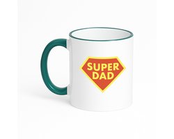 Hacebo® - super dad koffiebeker met gekleurde rand donker groen - Vader - papa - thee mok - koffie beker - Vaderdag - cadeau - verjaardag - kado - koffiemok - 330 ML