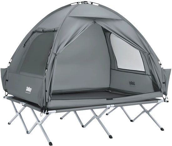 Gymax Lit de Camping Pliant & Lit Robuste pour Adultes Enfants avec Sac de Transport 300LBS Gris