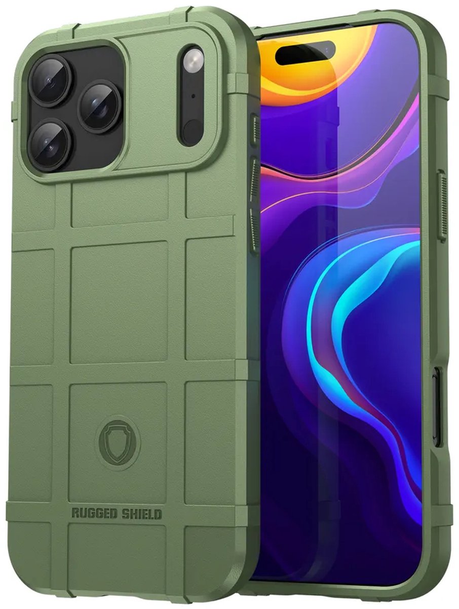 MobyDefend Hoesje - Geschikt voor iPhone 17 Pro - Rugged Shield TPU Backcover - Groen