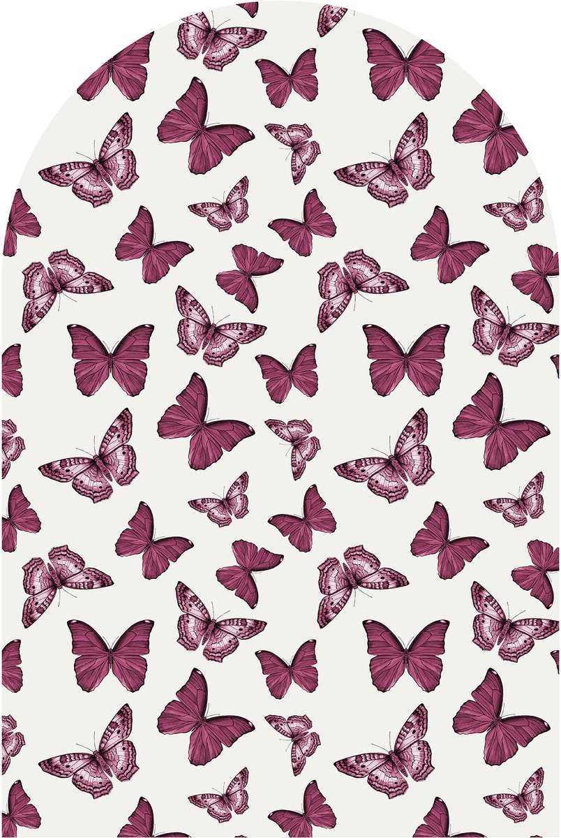 Muursticker meisjeskamer - behangboog - vlinders roze - 60 x 90 cm - wanddecoratie meisje dieren - zelfklevend behang - peel and stick wallpaper