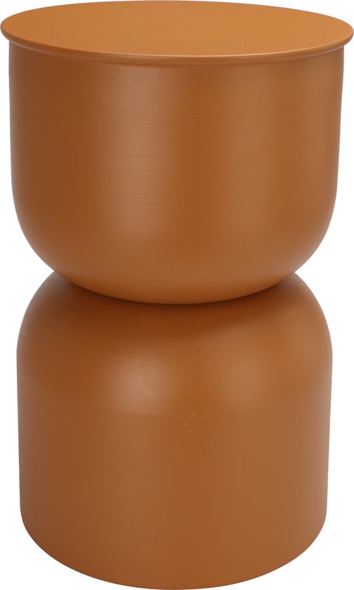 Bruine bijzettafel met organisch, zandlopervormig design. Gemaakt van metaal.