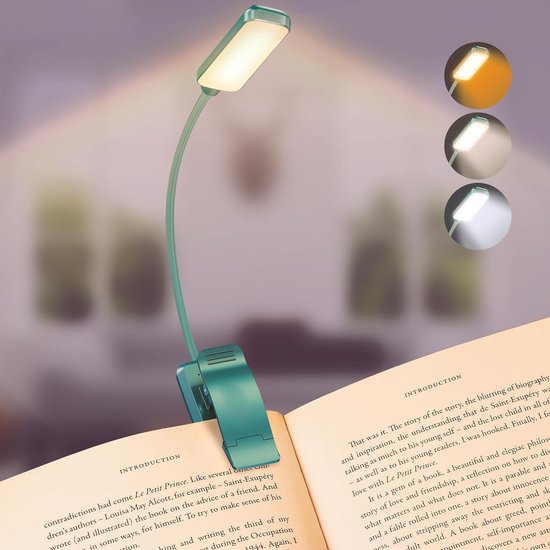AiQInu USB-Leeslamp Met 3 Kleuren en 5 Niveaus - Oplaadbare LED-Leeslamp Voor Bed Met Clip