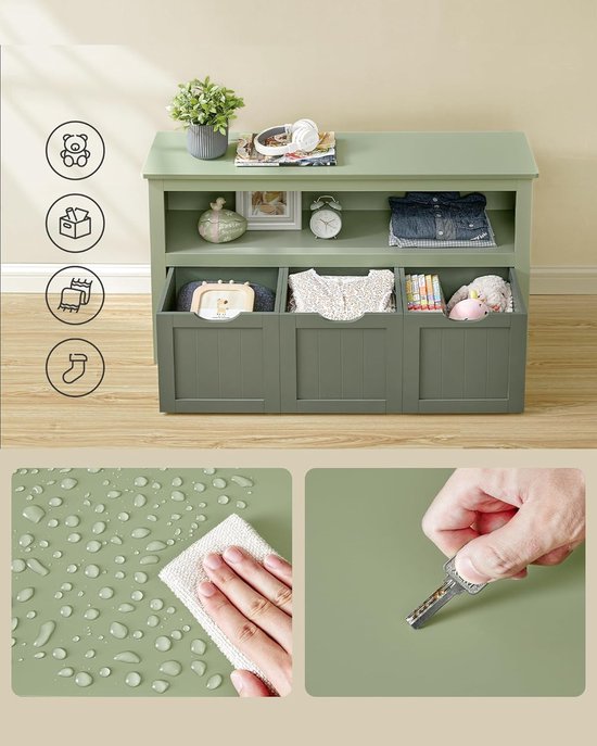 VASAGLE Kinderrek, speelgoedopslag voor kinderen, opbergkast, speelgoedkast, opbergdoos met wieltjes, speelgoedrek, voor kinderkamer, 30 x 102 x 60 cm, pastelroze LHS380R02