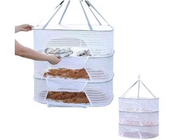 1stuks - Kruiden Droogrek - 3-laags hangend gaasnet voor planten Opvouwbaar hangend wasdroger - Kruiden Droogrek- droognet - kledingrek - kledingmand-Droognet-kleding droogrek-netzak kleding droogmand - wit - Droognet