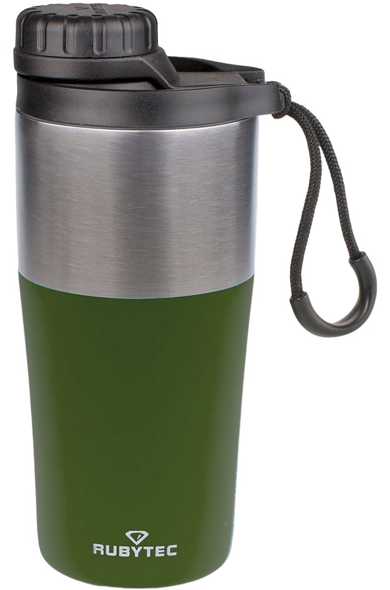 Rubytec Shira Bigshot - 350 ml - Thermosbeker - Koffiebeker To Go - Vacuüm Drinkfles - Thermosfles - Waterfles - RVS Drinkfles - Urenlang Koud of Warm Drinken - Lekvrij - BPA-vrij - Olive