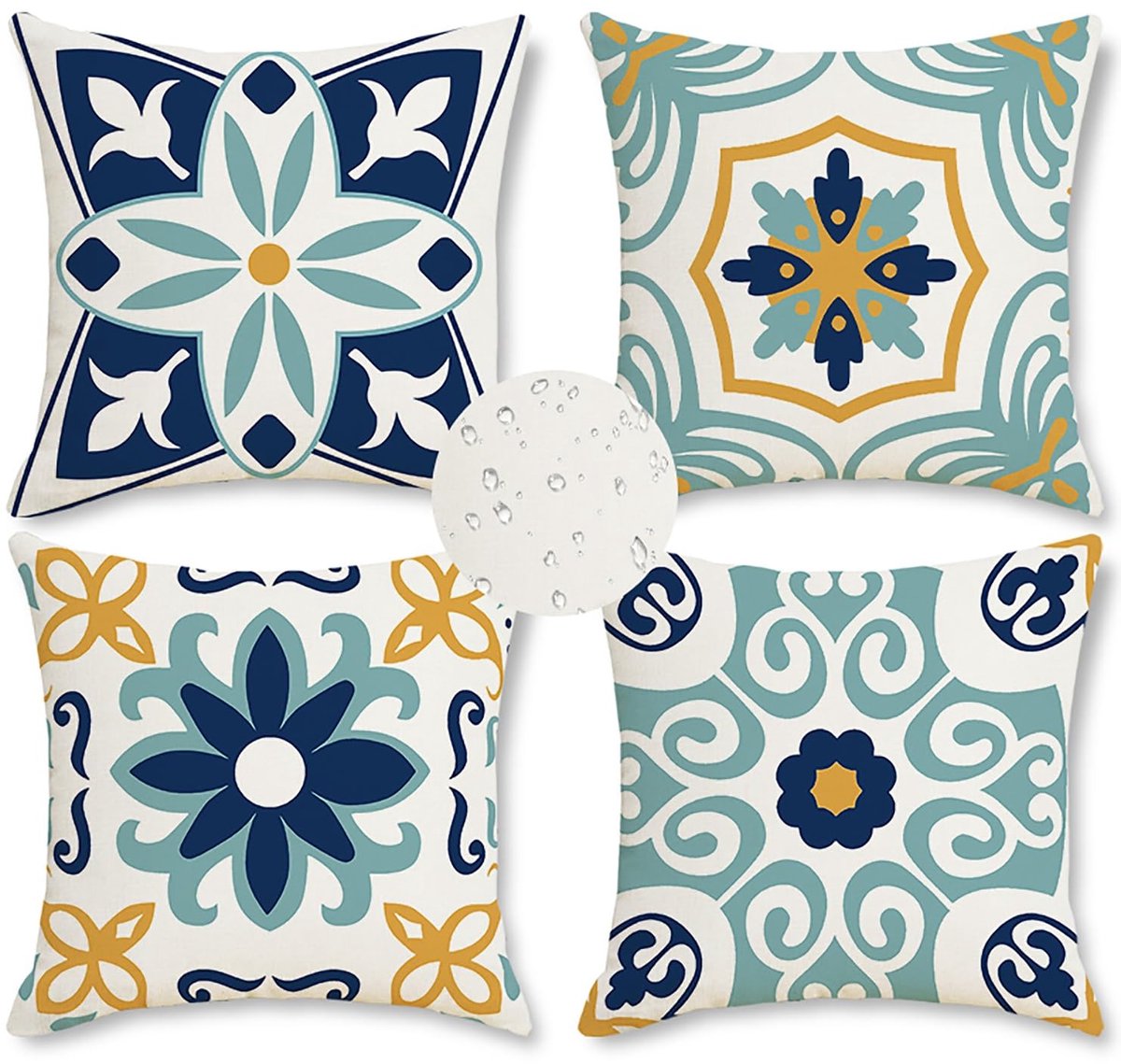 Ibenzoa Kussenslopen voor buiten met dubbele print voor tuin en terras, set van 4, waterbestendig, 45 x 45 cm blauw