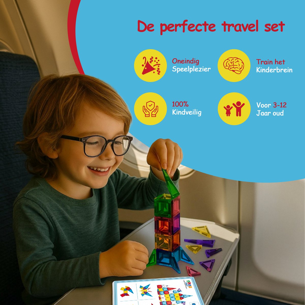 Rexmica 4 stuks opbergzakken voor magneetblokken, reistas voor bouwspeelgoed, bordspellen, puzzels en verschillende kleine speelgoed