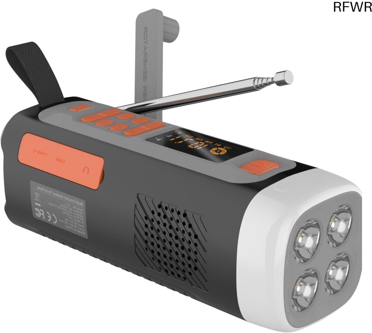 RFWR® DAB+ Noodradio met FM/Bluetooth en SOS-Alarmsysteem – Draagbare Digitale Radio met Nachtlampje en Flitslicht voor Kamperen