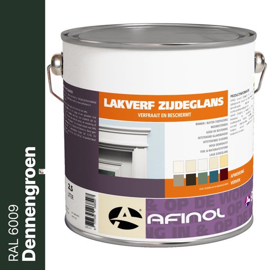Afinol lakverf zijdeglans dennengroen RAL 6009, 2,5 liter.