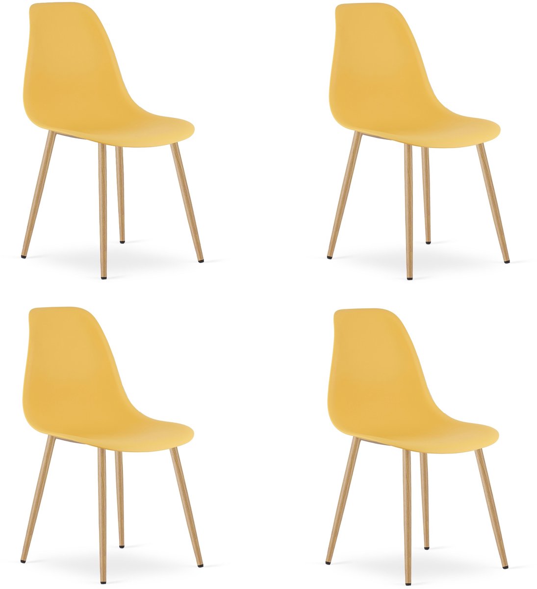 Set van 4 Stoelen WAT – Mosterdgeel, Houtlook Metalen Poten, Kunststof Zitting – Modern en Ergonomisch – Geschikt voor Eetkamer, Woonkamer, Keuken, Thuiswerkplek, Kantine en Wachtruimte – Eenvoudige Montage