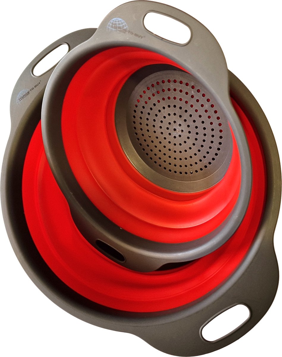 THINGS-TO-BUY – Vergiet – Set van 2 Inklapbare Siliconen Vergieten – Rood – Ø20 & Ø24 cm – Ruimtebesparend & Hittebestendig