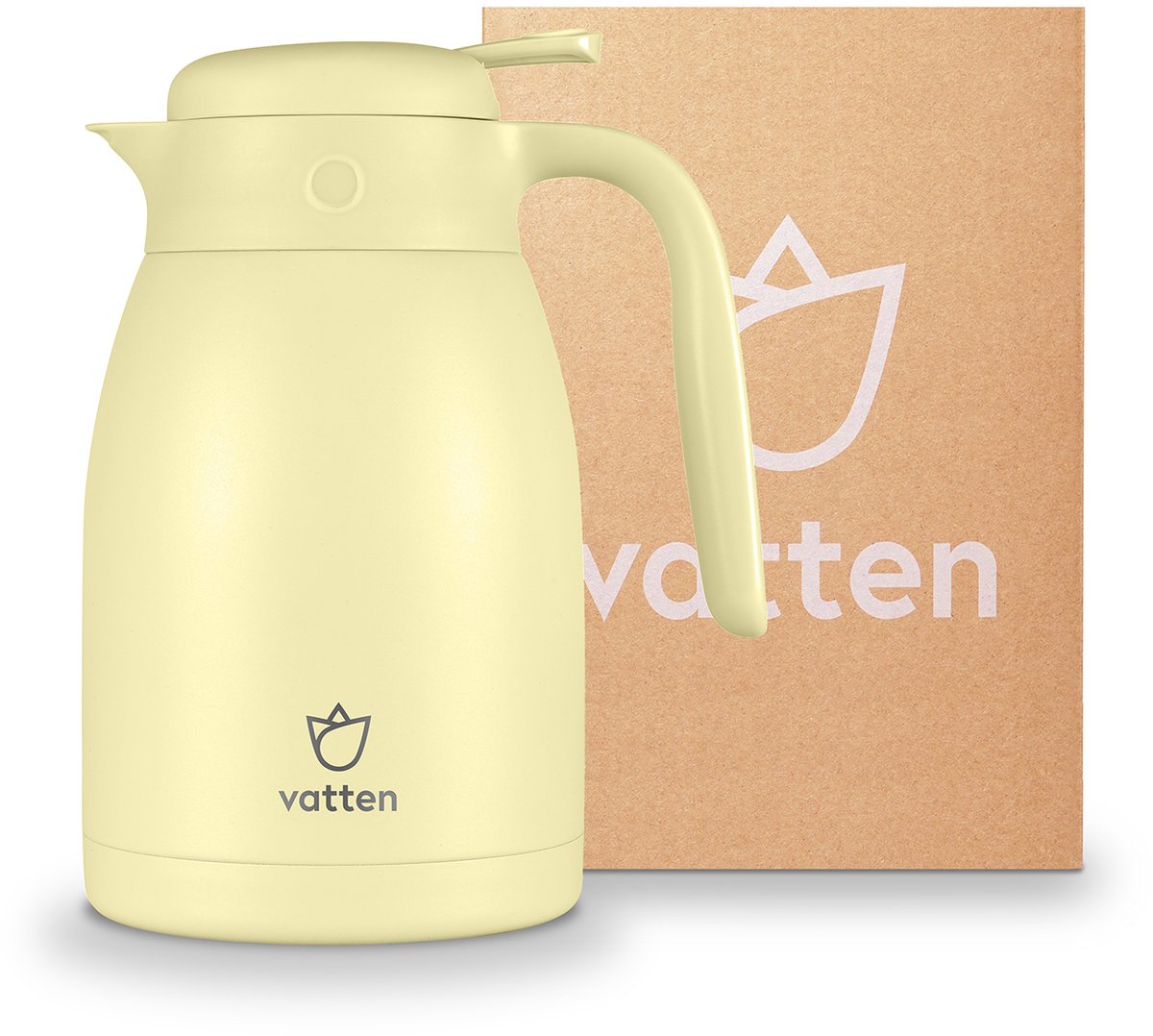 Vatten® Thermoskan 3-wandig RVS - Lichtgeel - 1.5 Liter - Met Drukknop - Isoleerkan