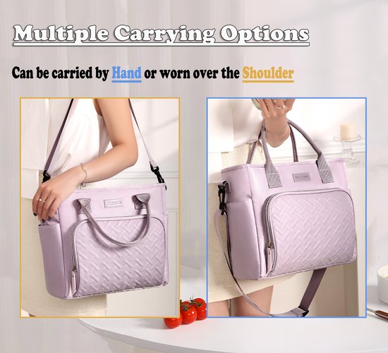 Rainbecom Geïsoleerde Lunchtas 10.7L - Koeltassen Paars - Isolerende & Waterdichte 900D Polyester - Handvat Riem Lunch Bag - Verstelbare Schouderriem - Voor Werk, School, Reizen, Picknick - 30x13x27.5cm van Merkloos — afbeelding 4