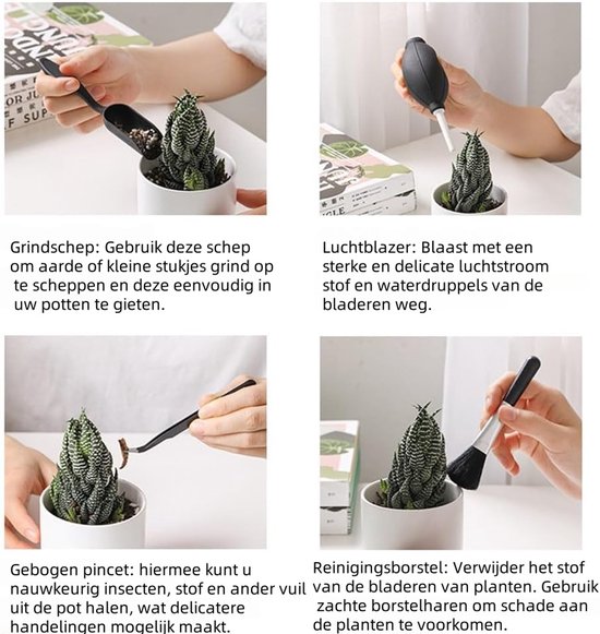 Gereedschapsset voor vetplanten - Mini tuingereedschap - Verplanten en verpotten van kamerplanten - Verzorging van cactussen en vetplanten van Merkloos	 — afbeelding 4