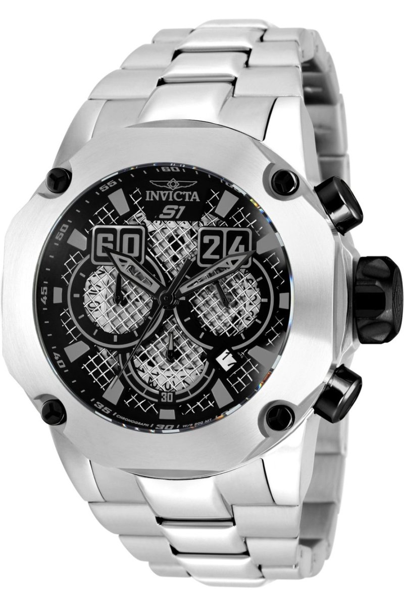 Invicta S1 Rally 19428 Heren Horloge - Waterdicht - Analoog - Quartz Uurwerk - Roestvrij Staal met zwarte Wijzerplaat - 52mm
