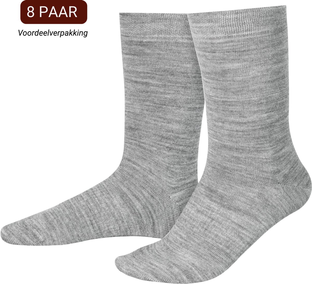 Sukats® 8 Paar Merino Wol Sokken Heren - Maat 43-46 - Grijs - Naadloos - Warme Sokken - Wollen Sokken - Verwarmde Sokken - Merino Wol Casual Sokken
