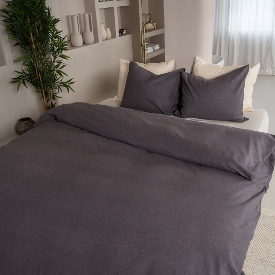 Housse de couette en flanelle Kayori Showa - 260 x 200-220 cm + 2 taies d'oreiller - Double - Anthracite