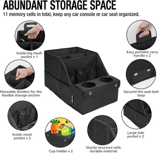 Autostoel Organizer - Auto Organizer - Opbergdoos - Met bekerhouder - Opbergruimte voor de achterbank, perfect voor kinderen en speelgoed - Zwart van Merkloos — afbeelding 2