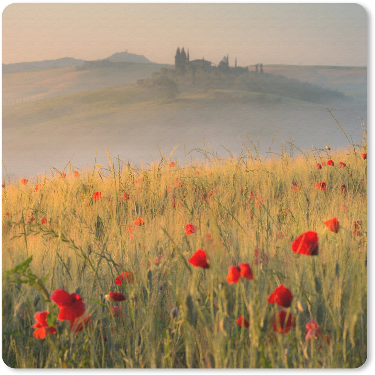 Muismat 30x30 cm - Mousepad Toscane - Rozen - Heuvels - Muismatten