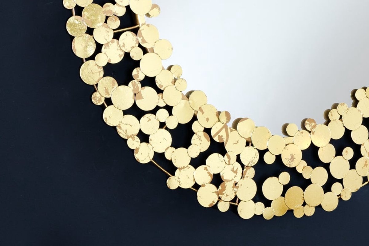 Decoratieve wandspiegel COINS 80cm XL antiek goud rond handgemaakt metaal - 42242