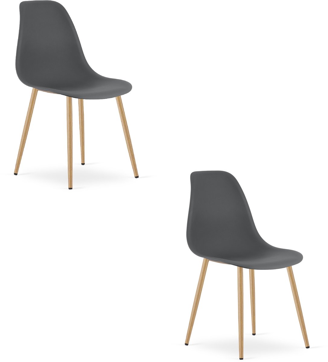 Set van 2 Stoelen WAT – Donkergrijs, Houtlook Metalen Poten, Kunststof Zitting – Modern en Ergonomisch – Geschikt voor Eetkamer, Woonkamer, Keuken, Thuiswerkplek, Kantine en Wachtruimte – Eenvoudige Montage